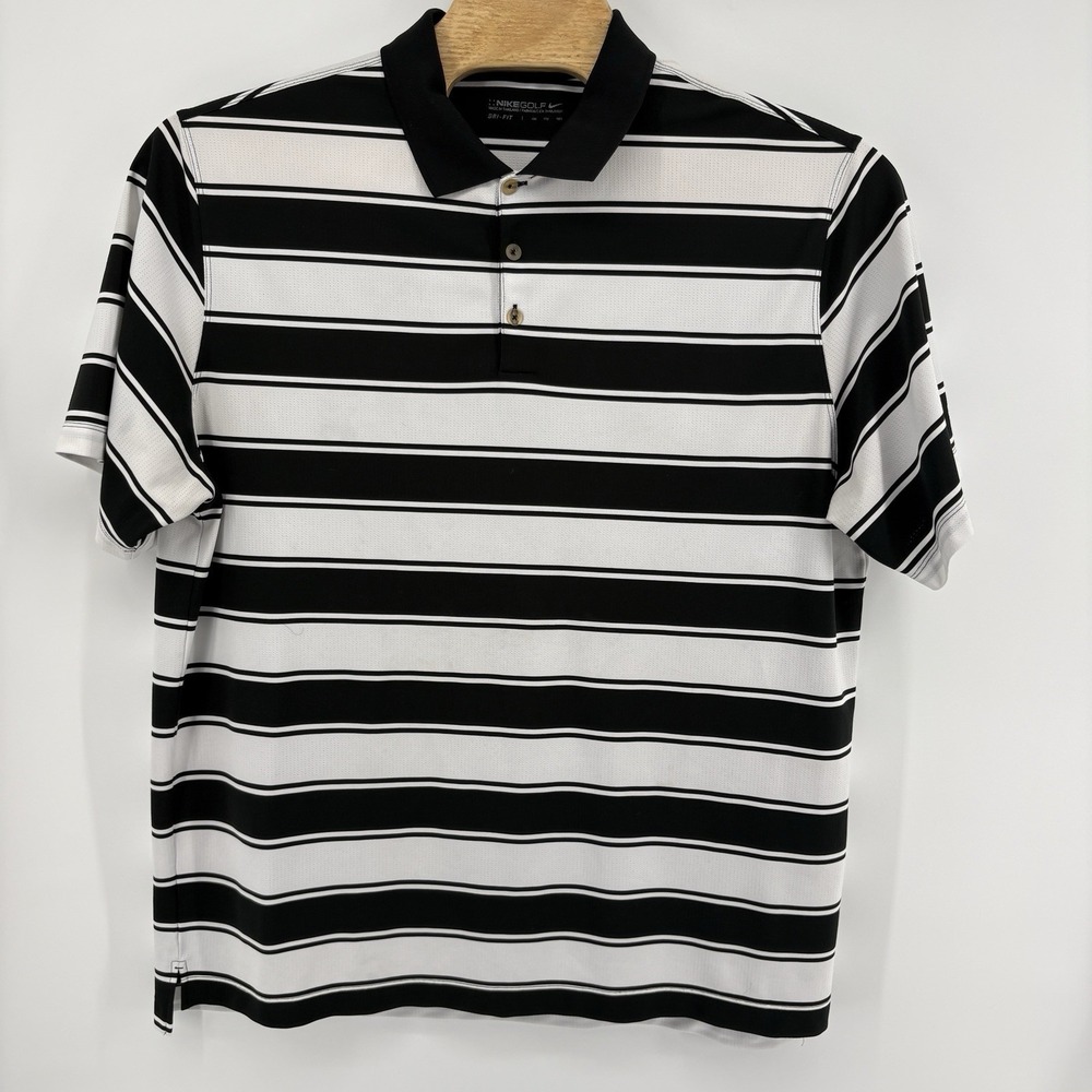 Nike Golf Tour Performance Dri-FIT Striped Polo Shirt Mens X Large Black White - Picture 2 of 11